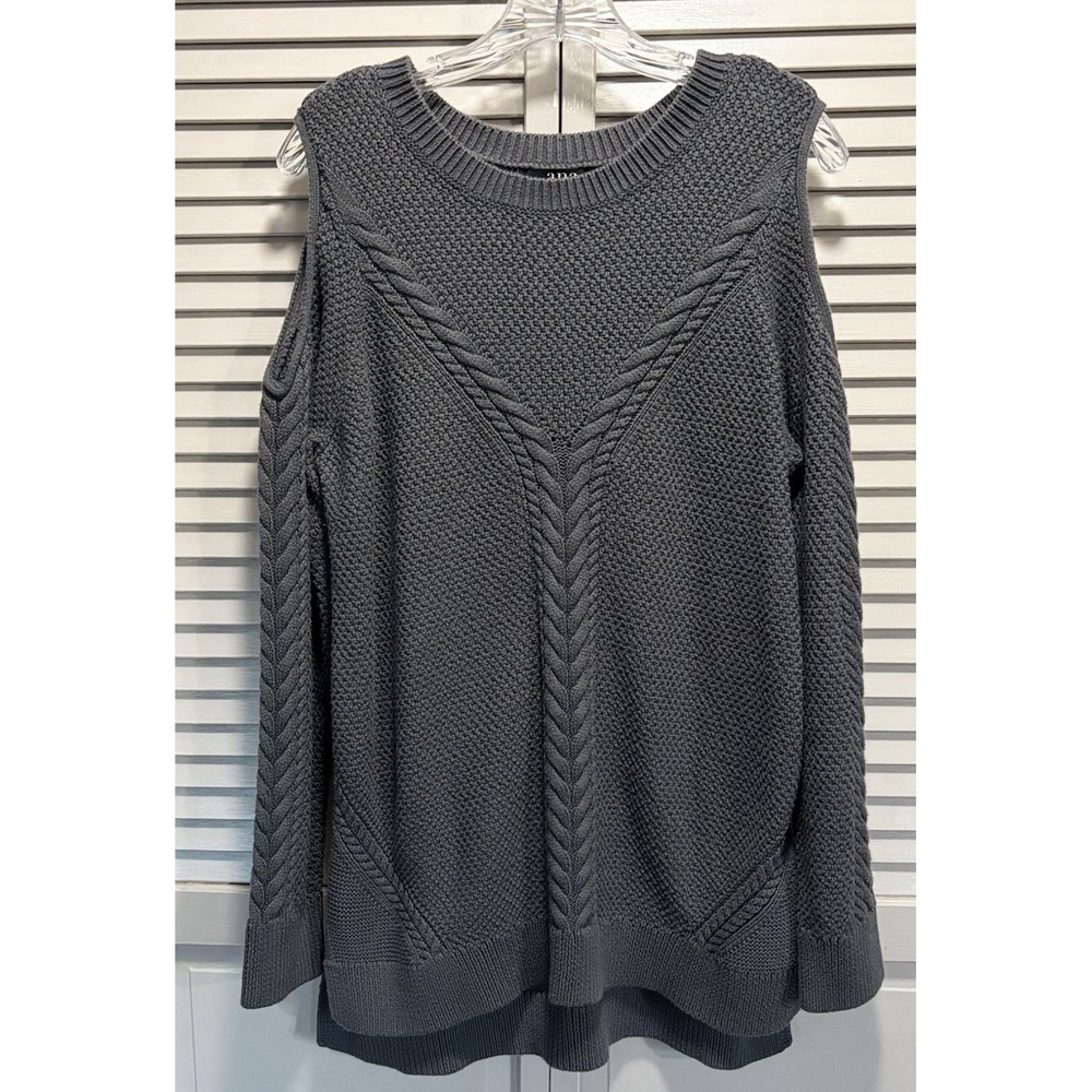 ANA Gray Cold Shoulder‎ Cable Knit Round Neck Long Sleeve Sweater Size XL H/L
